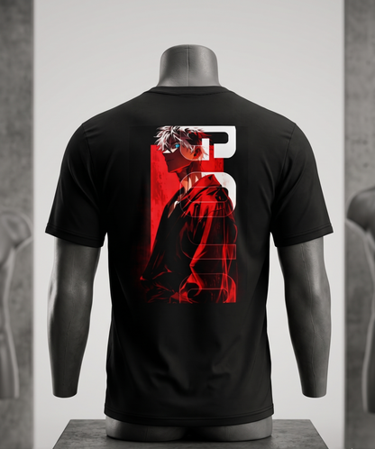 Anime graphic T-shirt, streetwear anime tee, oversized black T-shirt, Satoru Gojo shirt.